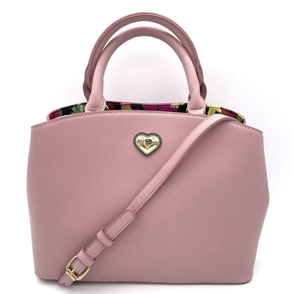 Betsey Johnson Blush Pink Satchel Crossbody Purse Bow Scarf Heart Logo NWT